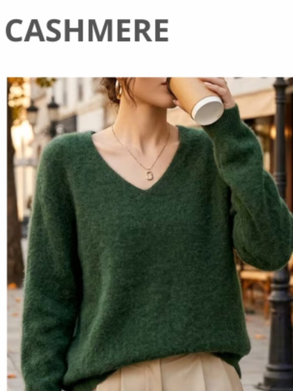 New NWOT Green Brushed Cashmere Blend V-neck Sweater XL